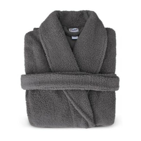 PLUSH NECESSITIES Adult 2XL Gray Microfiber Fleece Full-Length BATH ROBE NIP NEW - Picture 3 of 4
